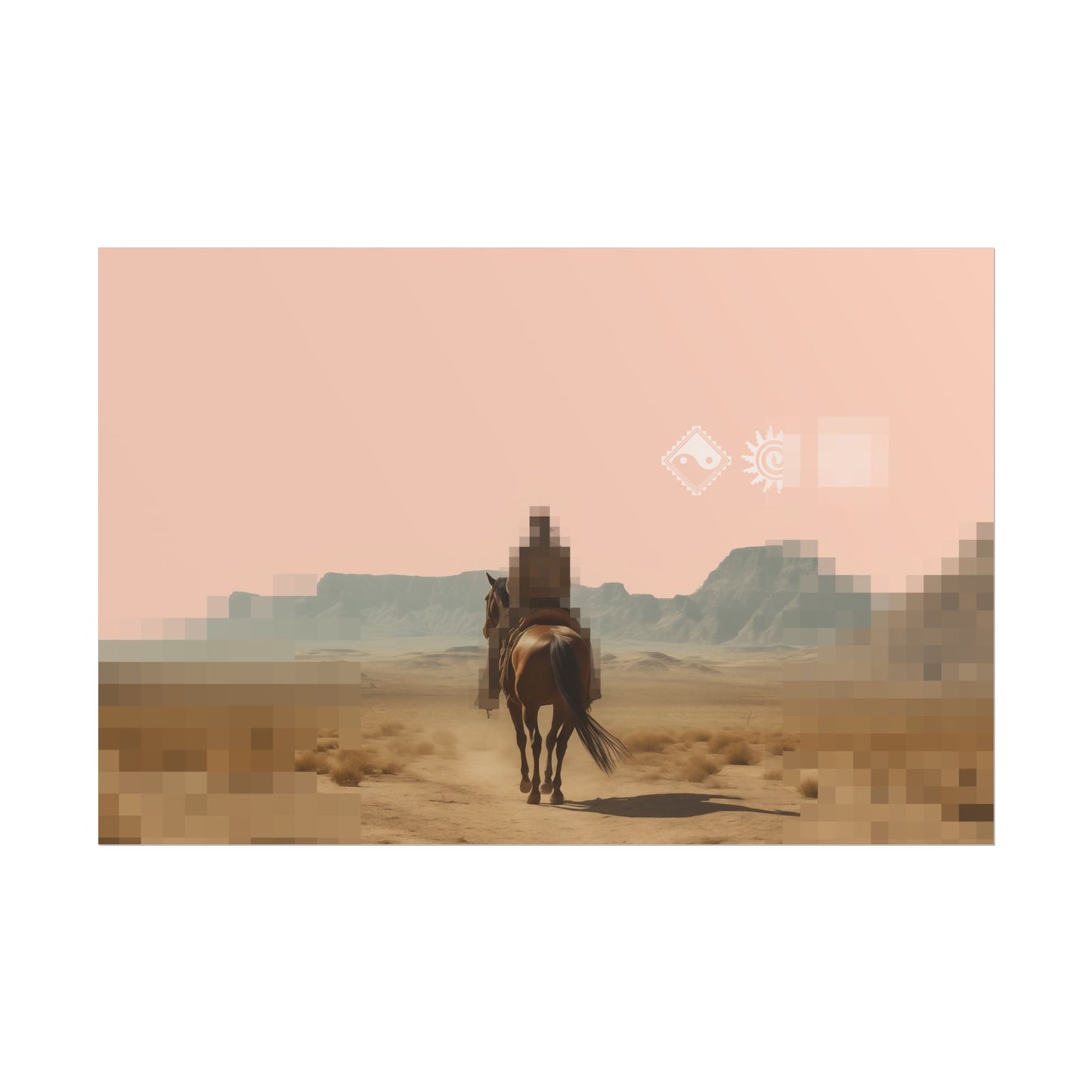 Western Desert Poster — Pixelated Cowboy Rolled Art Print