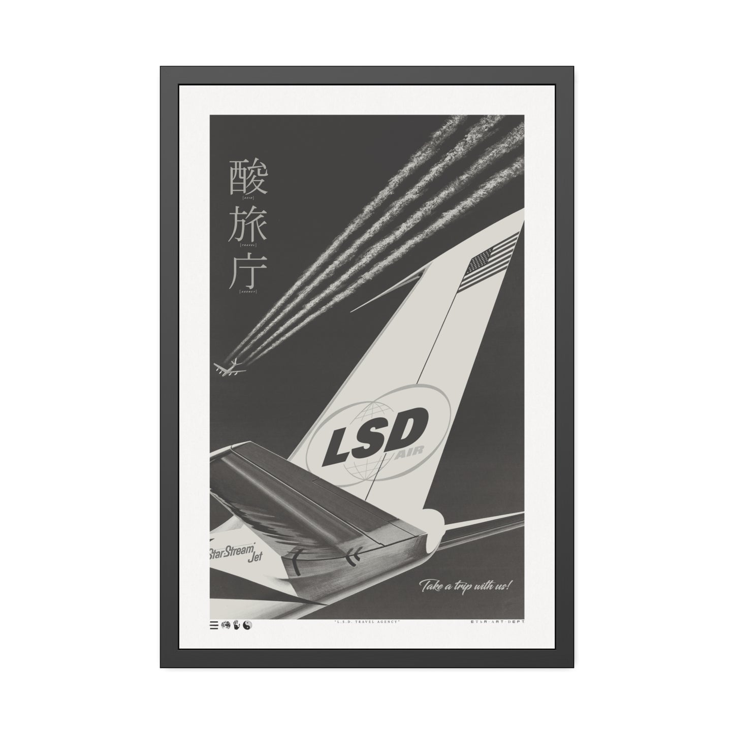 Wings - L.S.D. Travel - Black & White - Framed Print