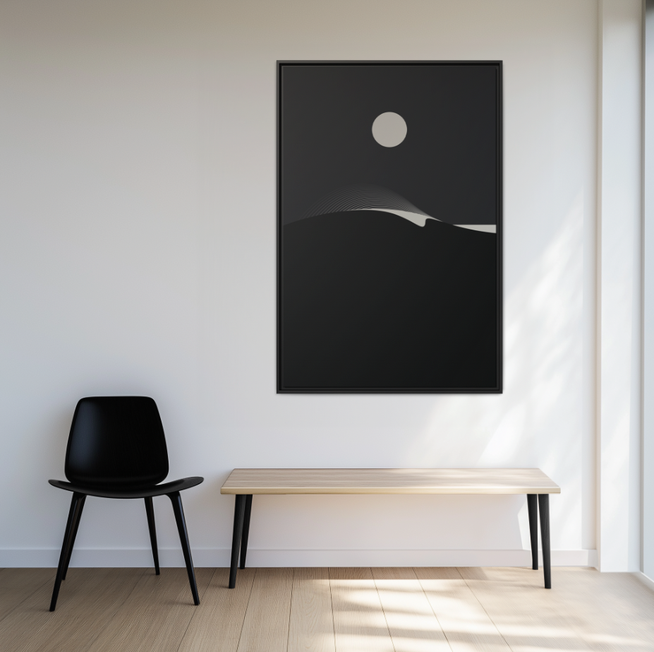 Night Wave 3 - Black - Framed Canvas