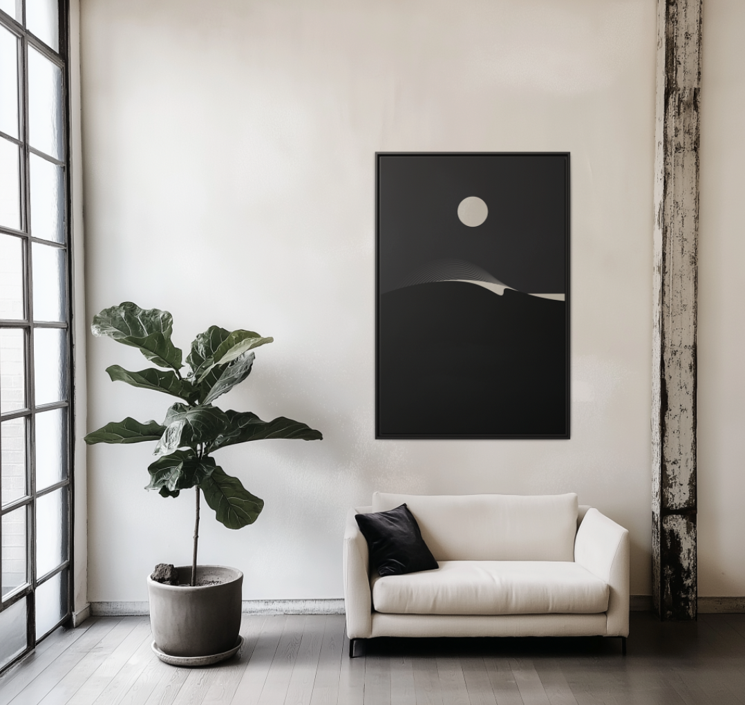 Night Wave 3 - Black - Framed Canvas