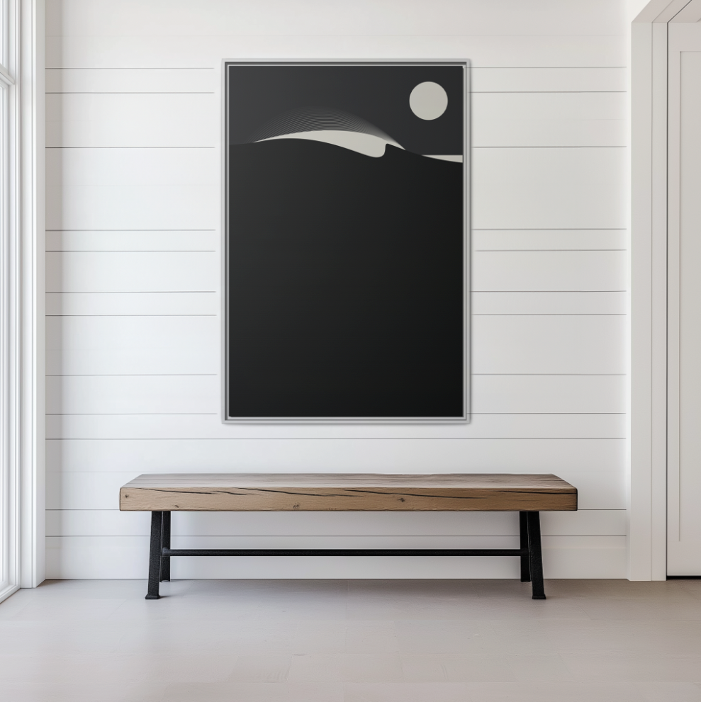 Night Wave 1 - Black - Framed Canvas