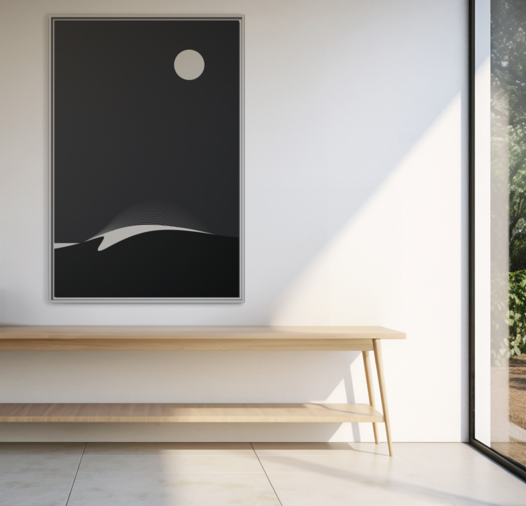 Night Wave 2 - Black - Framed Canvas