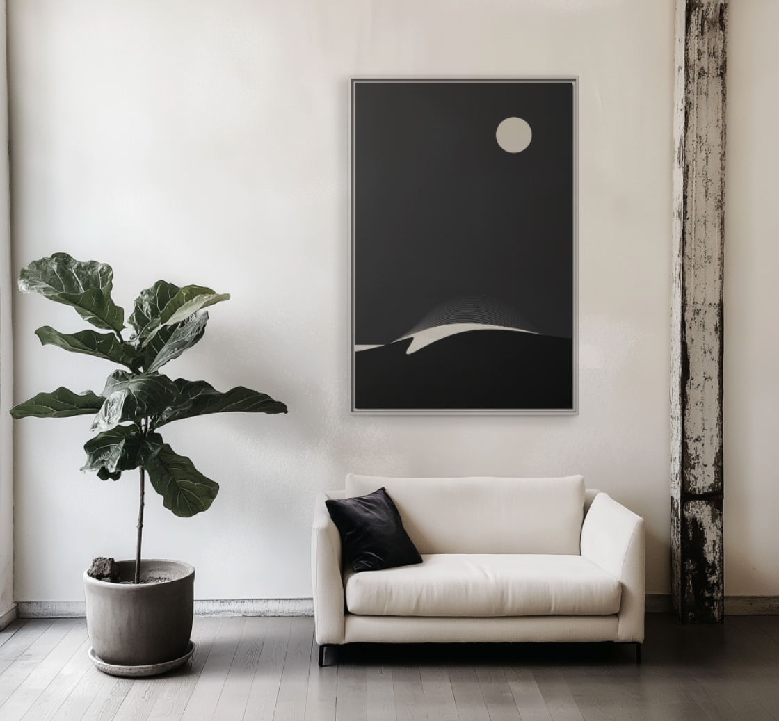 Night Wave 2 - Black - Framed Canvas