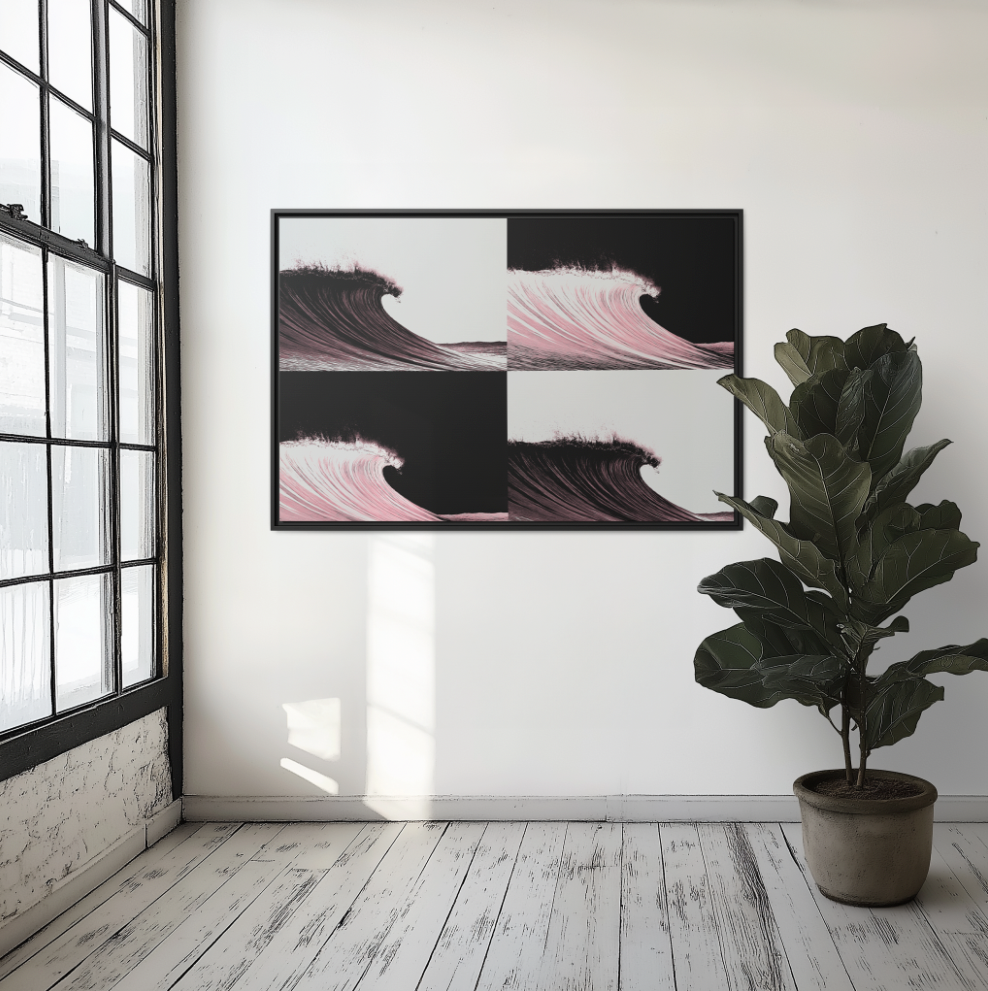 4D Surf - Black Rose - Framed Canvas