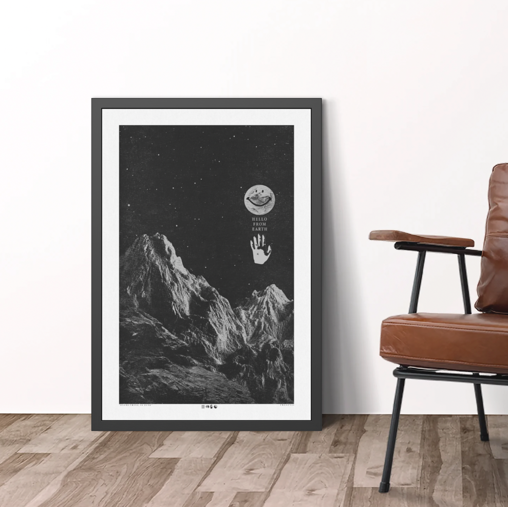 Hello From Earth - Black - Framed Print