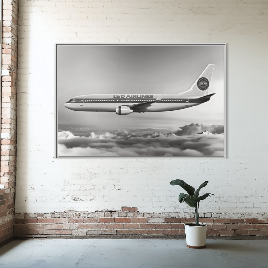 L.S.D. Airlines - Black & White - XL Framed Canvas