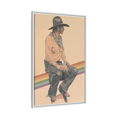 Vintage Cowboy Rainbow Matte Canvas Framed Wall Art