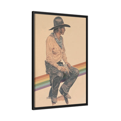 Vintage Cowboy Rainbow Matte Canvas Framed Wall Art