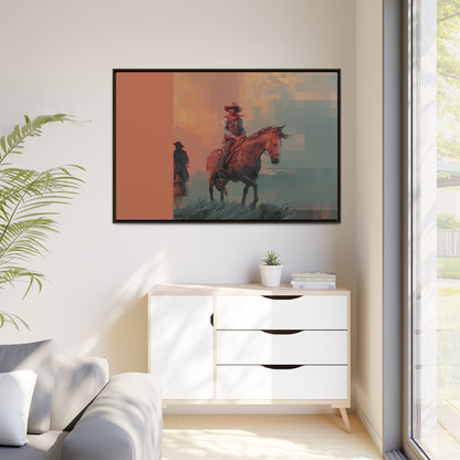 Framed Matte Canvas — Retro Cowboy Horse Western Wall Art