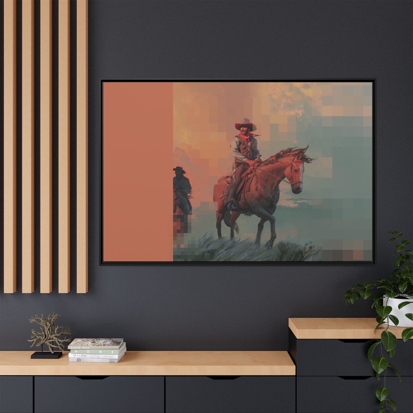 Framed Matte Canvas — Retro Cowboy Horse Western Wall Art