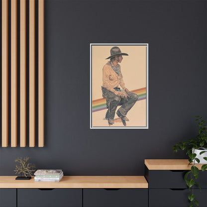 Vintage Cowboy Rainbow Matte Canvas Framed Wall Art