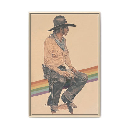 Vintage Cowboy Rainbow Matte Canvas Framed Wall Art
