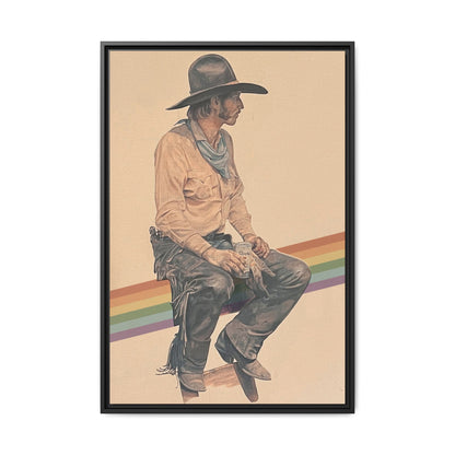 Vintage Cowboy Rainbow Matte Canvas Framed Wall Art