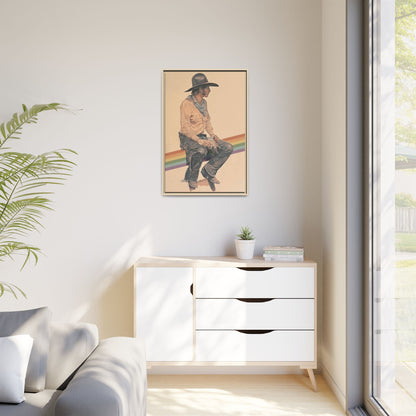 Vintage Cowboy Rainbow Matte Canvas Framed Wall Art