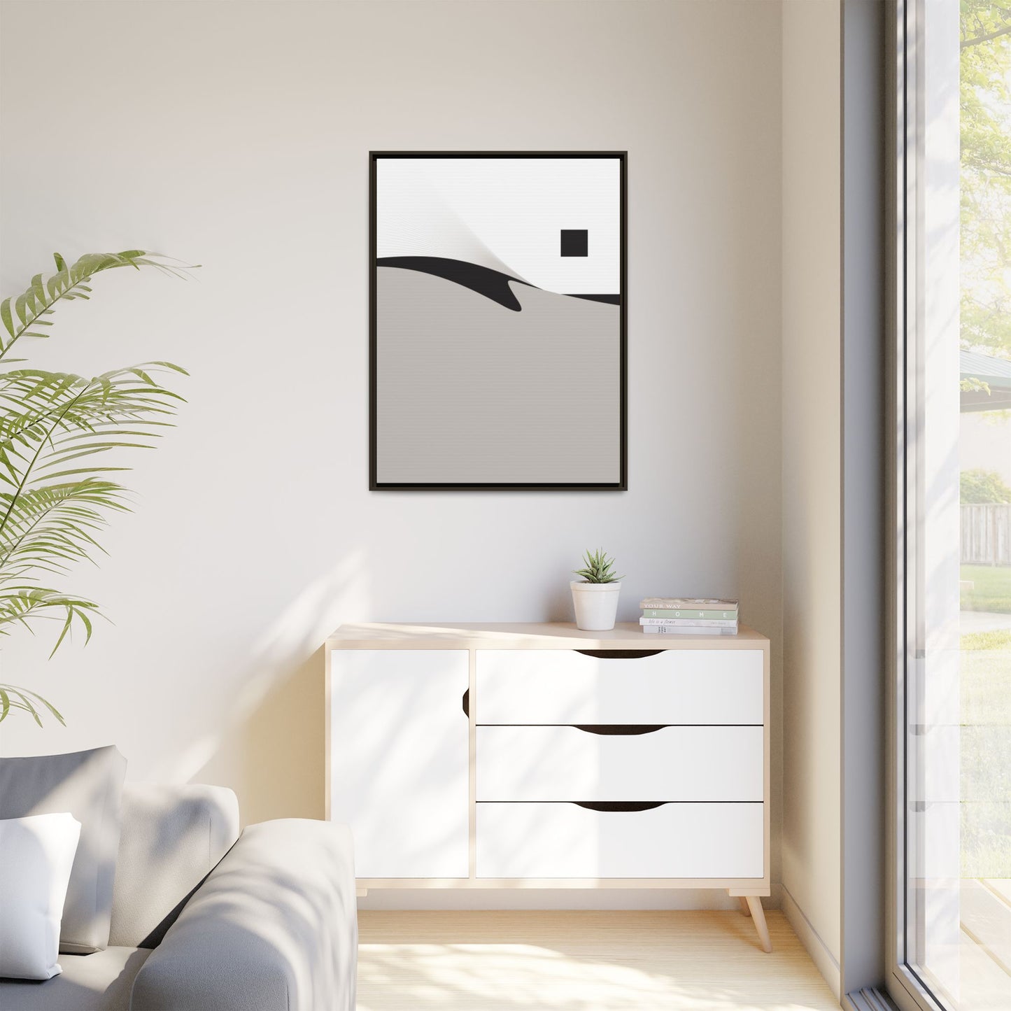 Minimalist Abstract Framed Canvas Print — Neutral Geometric Wall Art