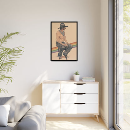 Vintage Cowboy Rainbow Matte Canvas Framed Wall Art