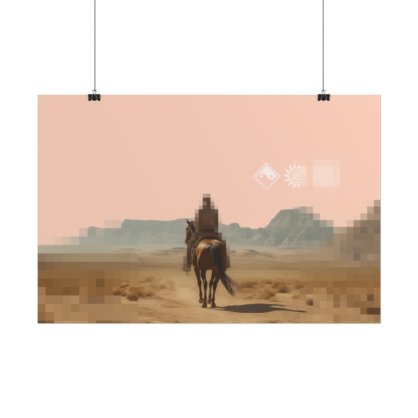 Western Desert Poster — Pixelated Cowboy Rolled Art Print