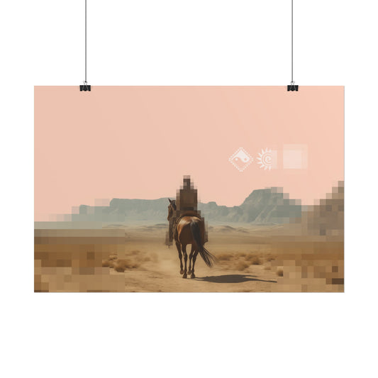 Western Desert Poster — Pixelated Cowboy Rolled Art Print