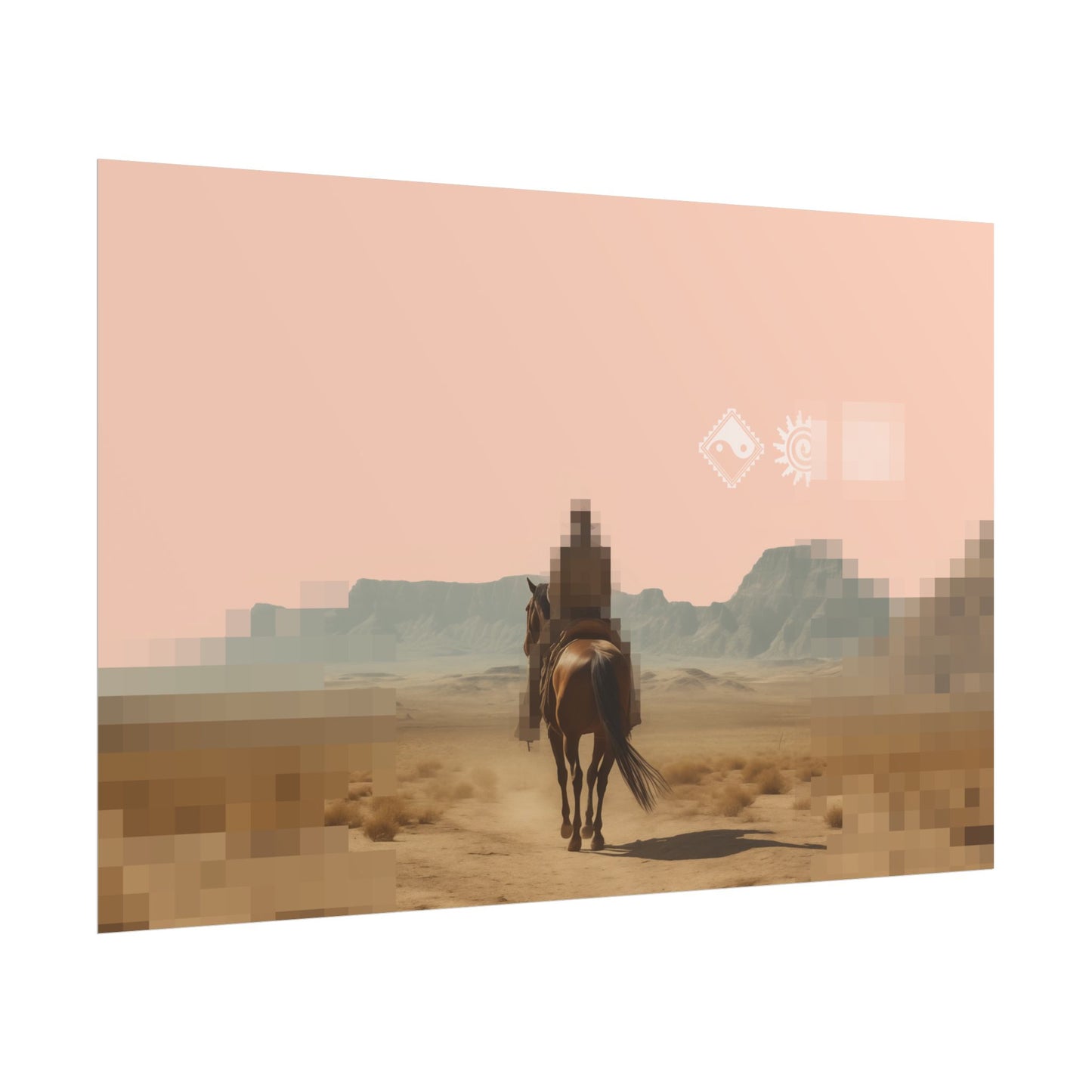 Western Desert Poster — Pixelated Cowboy Rolled Art Print
