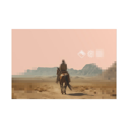 Western Desert Poster — Pixelated Cowboy Rolled Art Print
