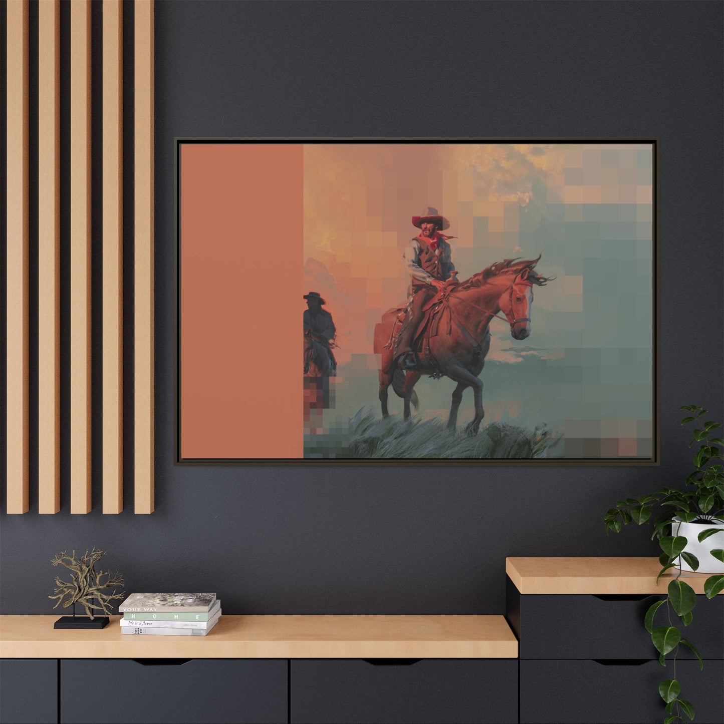 Framed Matte Canvas — Retro Cowboy Horse Western Wall Art