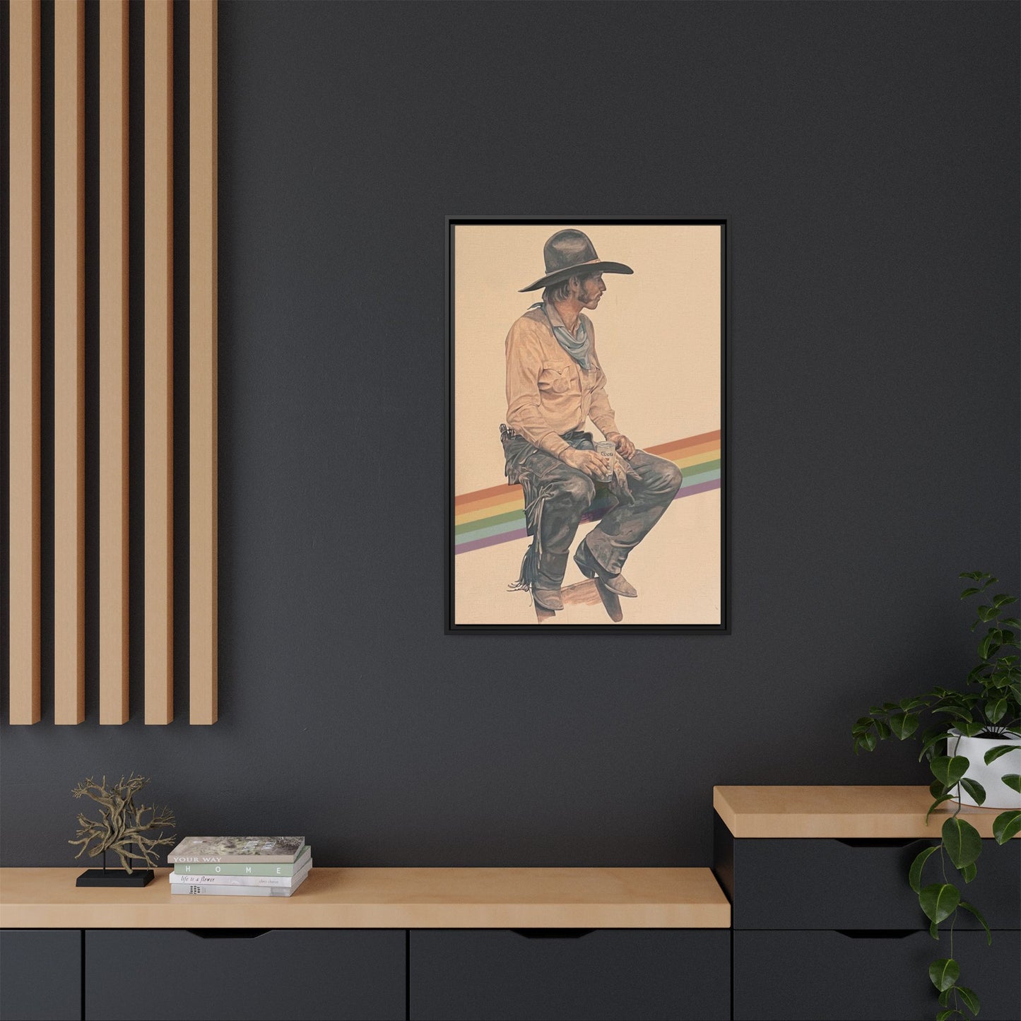 Vintage Cowboy Rainbow Matte Canvas Framed Wall Art