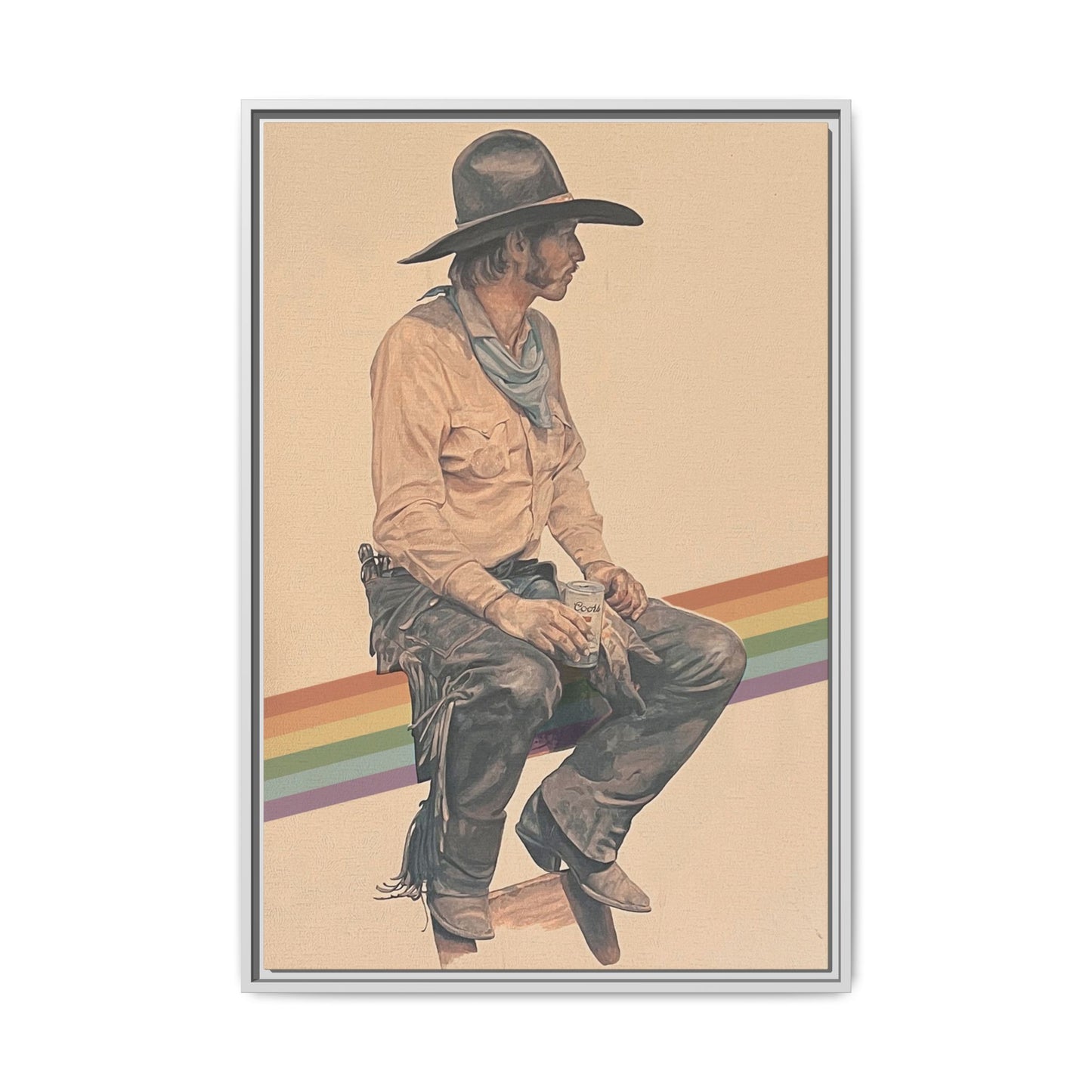Vintage Cowboy Rainbow Matte Canvas Framed Wall Art