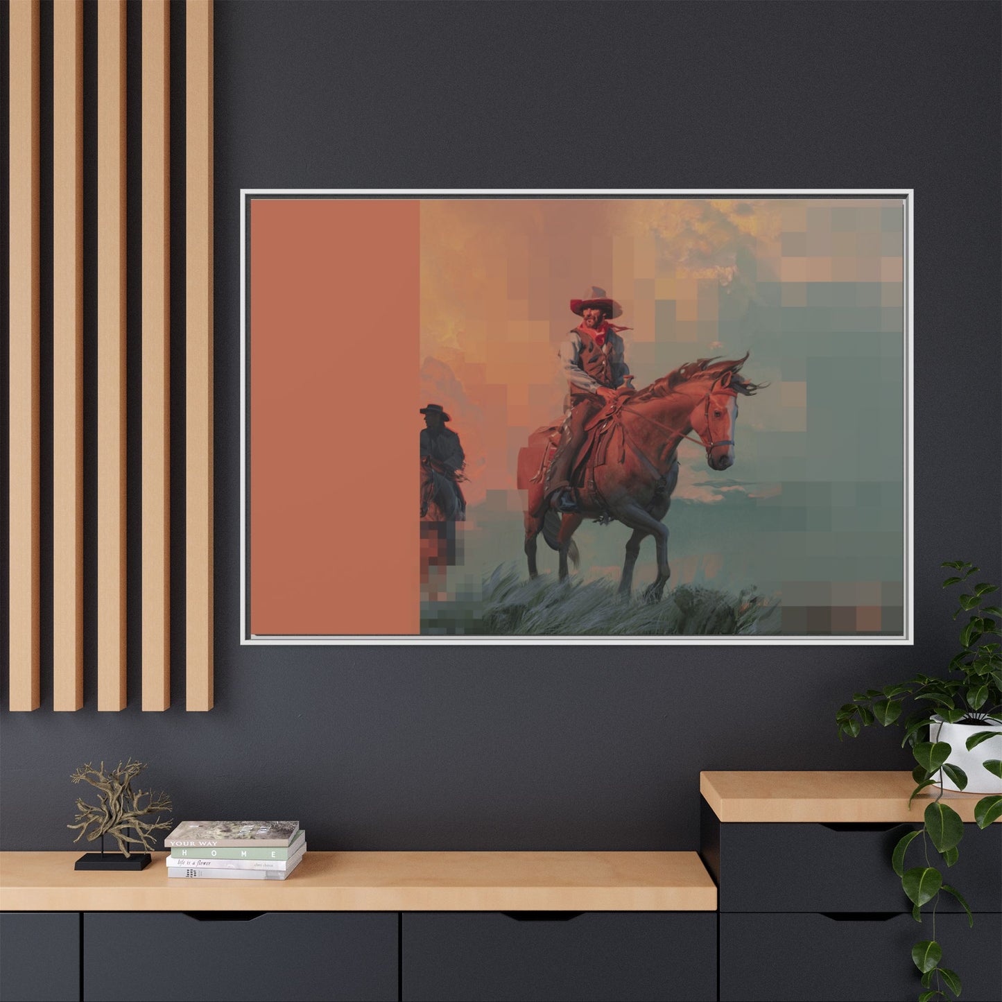 Framed Matte Canvas — Retro Cowboy Horse Western Wall Art