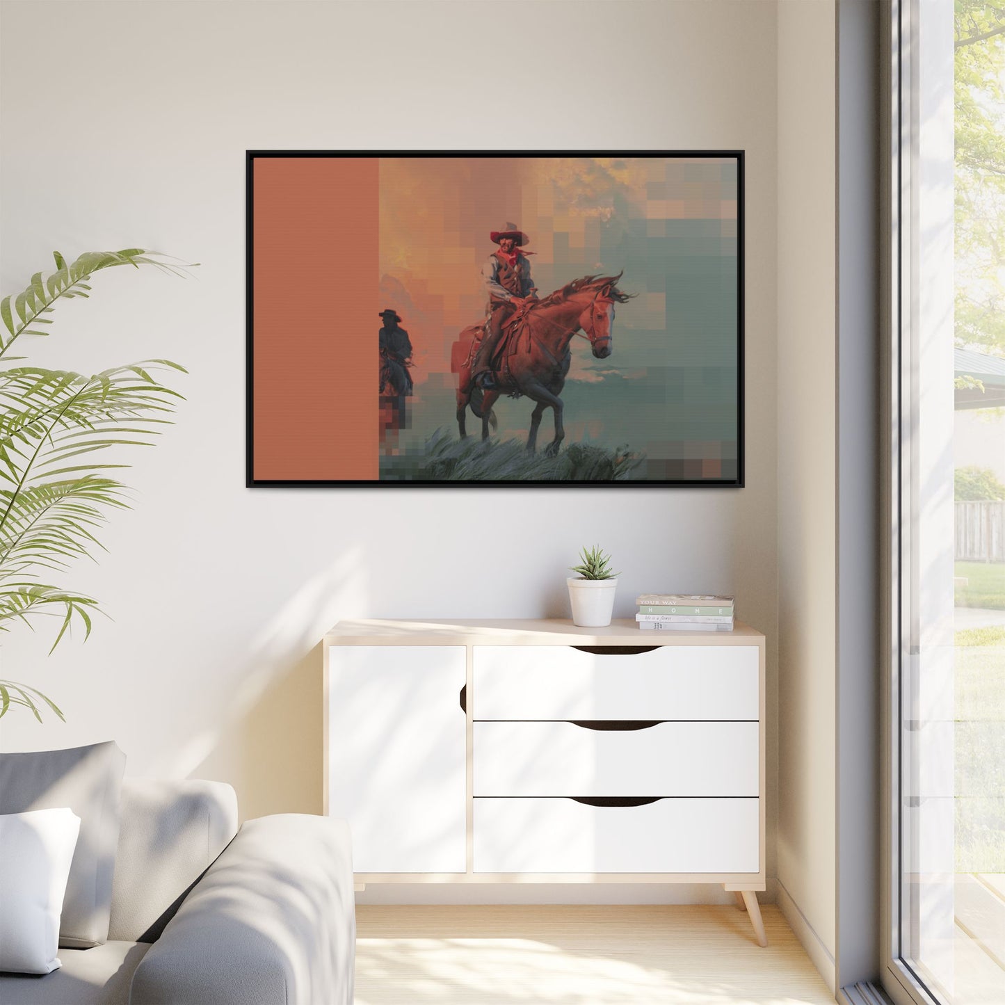 Framed Matte Canvas — Retro Cowboy Horse Western Wall Art