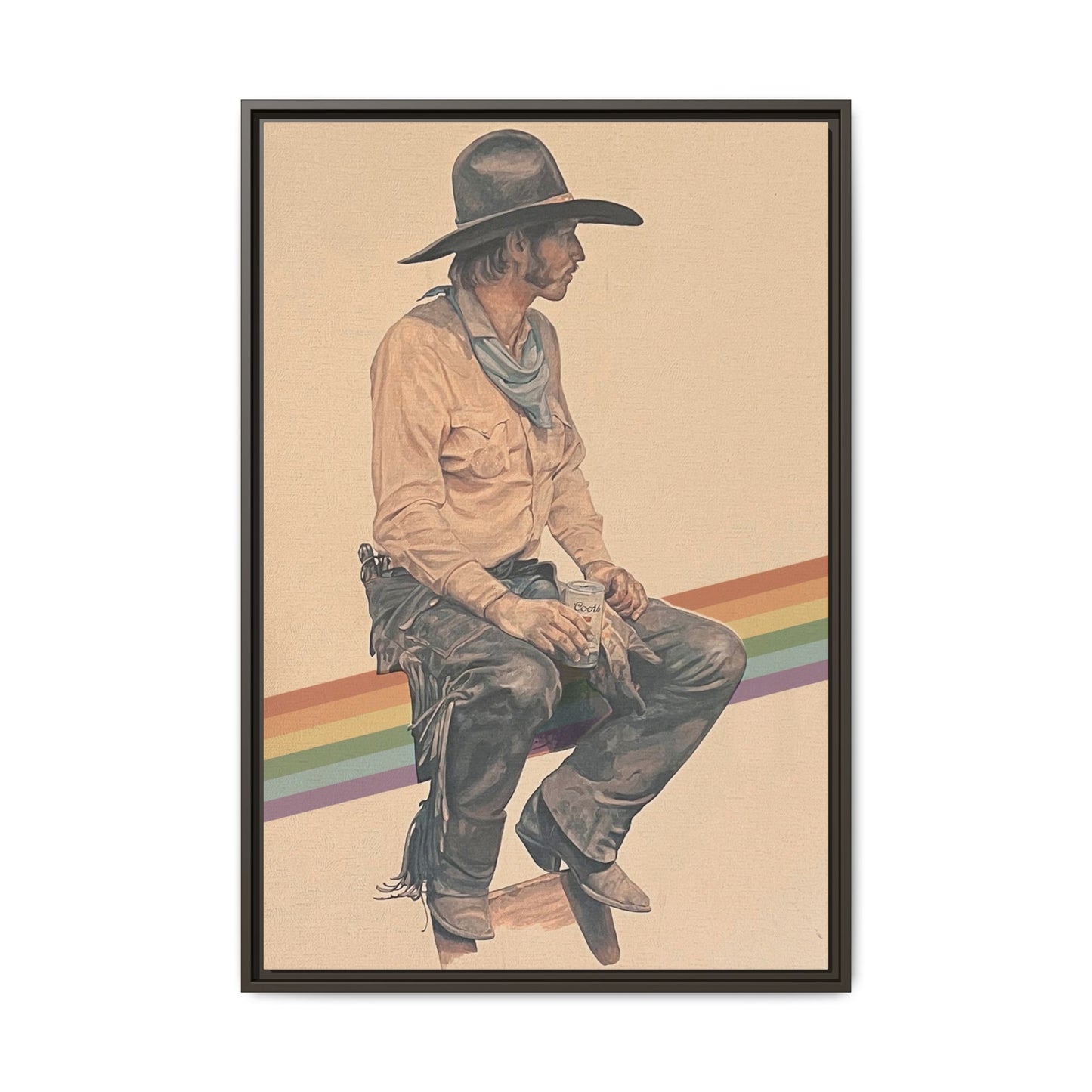 Vintage Cowboy Rainbow Matte Canvas Framed Wall Art