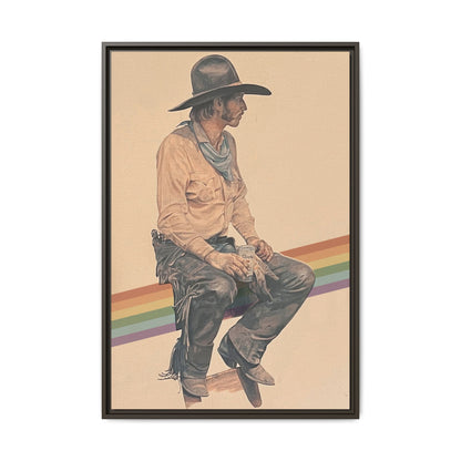 Vintage Cowboy Rainbow Matte Canvas Framed Wall Art