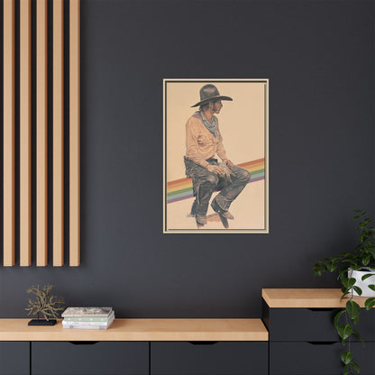 Vintage Cowboy Rainbow Matte Canvas Framed Wall Art