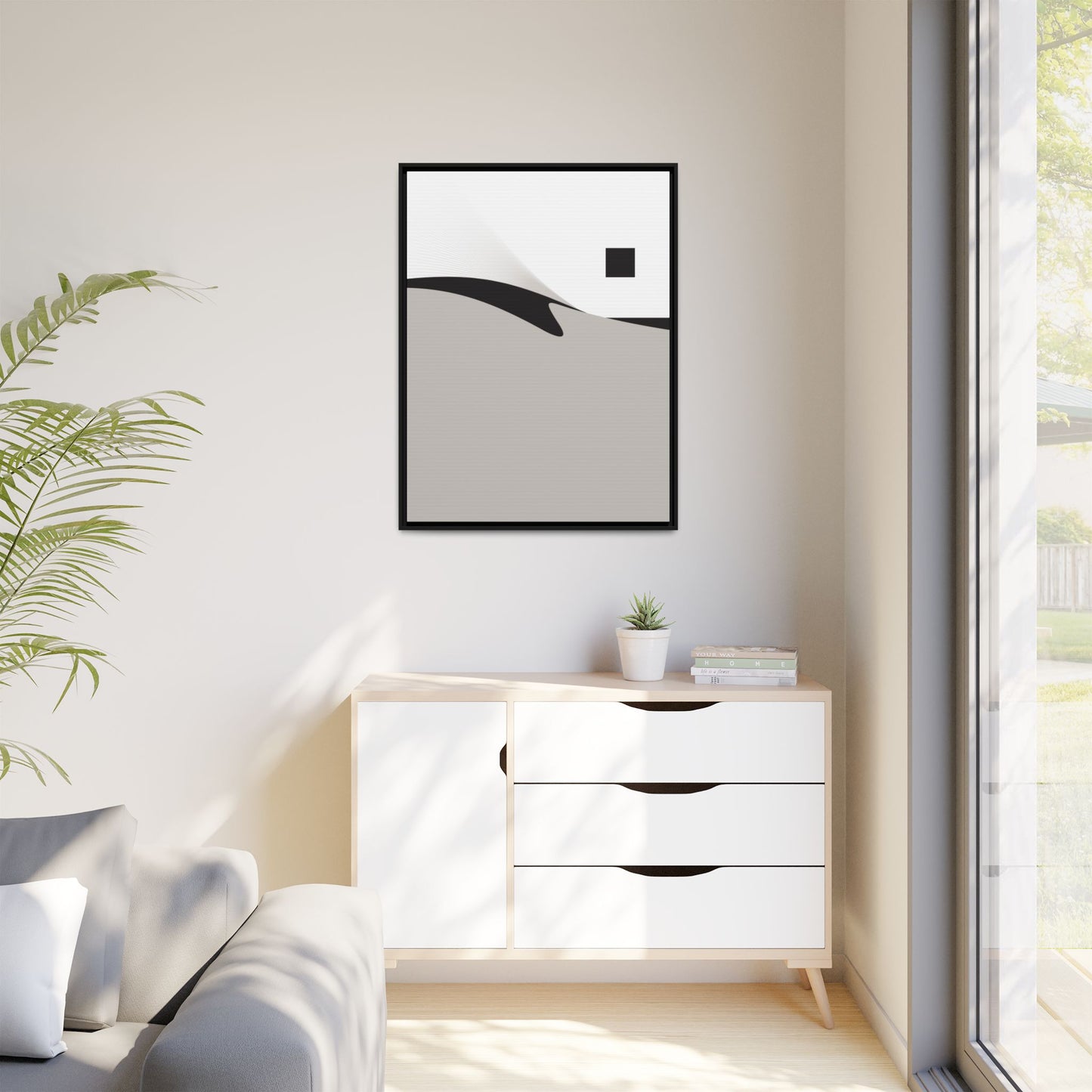 Minimalist Abstract Framed Canvas Print — Neutral Geometric Wall Art