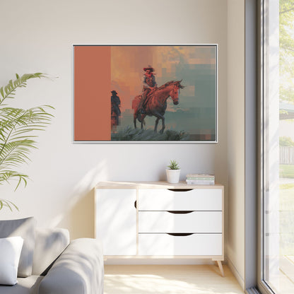 Framed Matte Canvas — Retro Cowboy Horse Western Wall Art