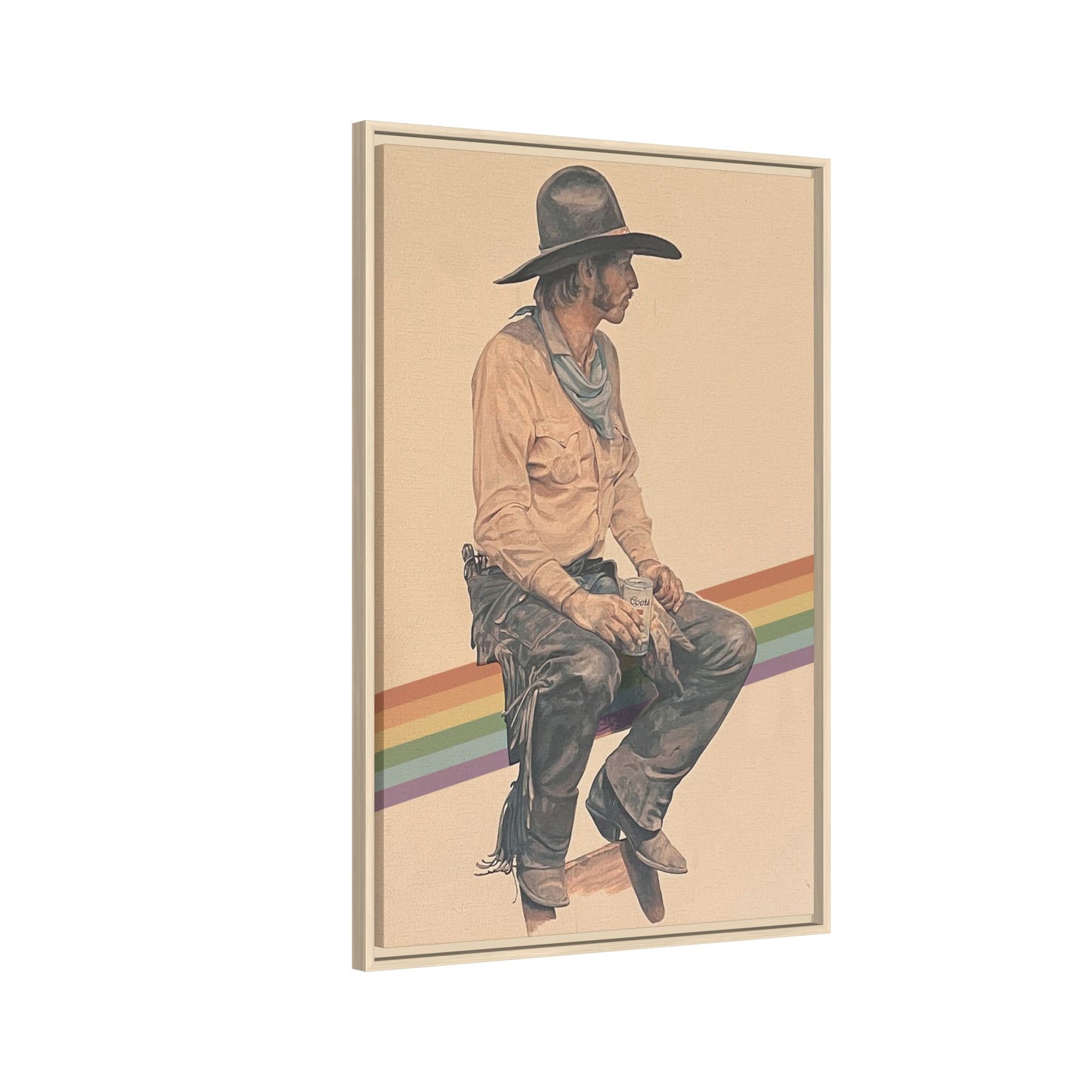 Vintage Cowboy Rainbow Matte Canvas Framed Wall Art