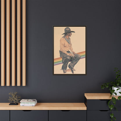 Vintage Cowboy Rainbow Matte Canvas Framed Wall Art