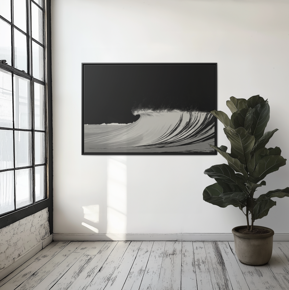 4D Surf - Black & White - Framed Canvas