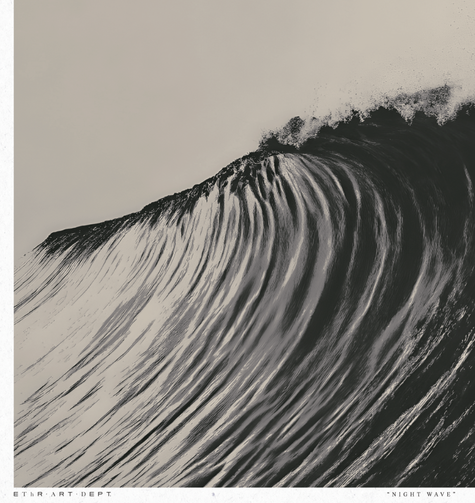 Night Wave 4 - Black & White - Framed Print