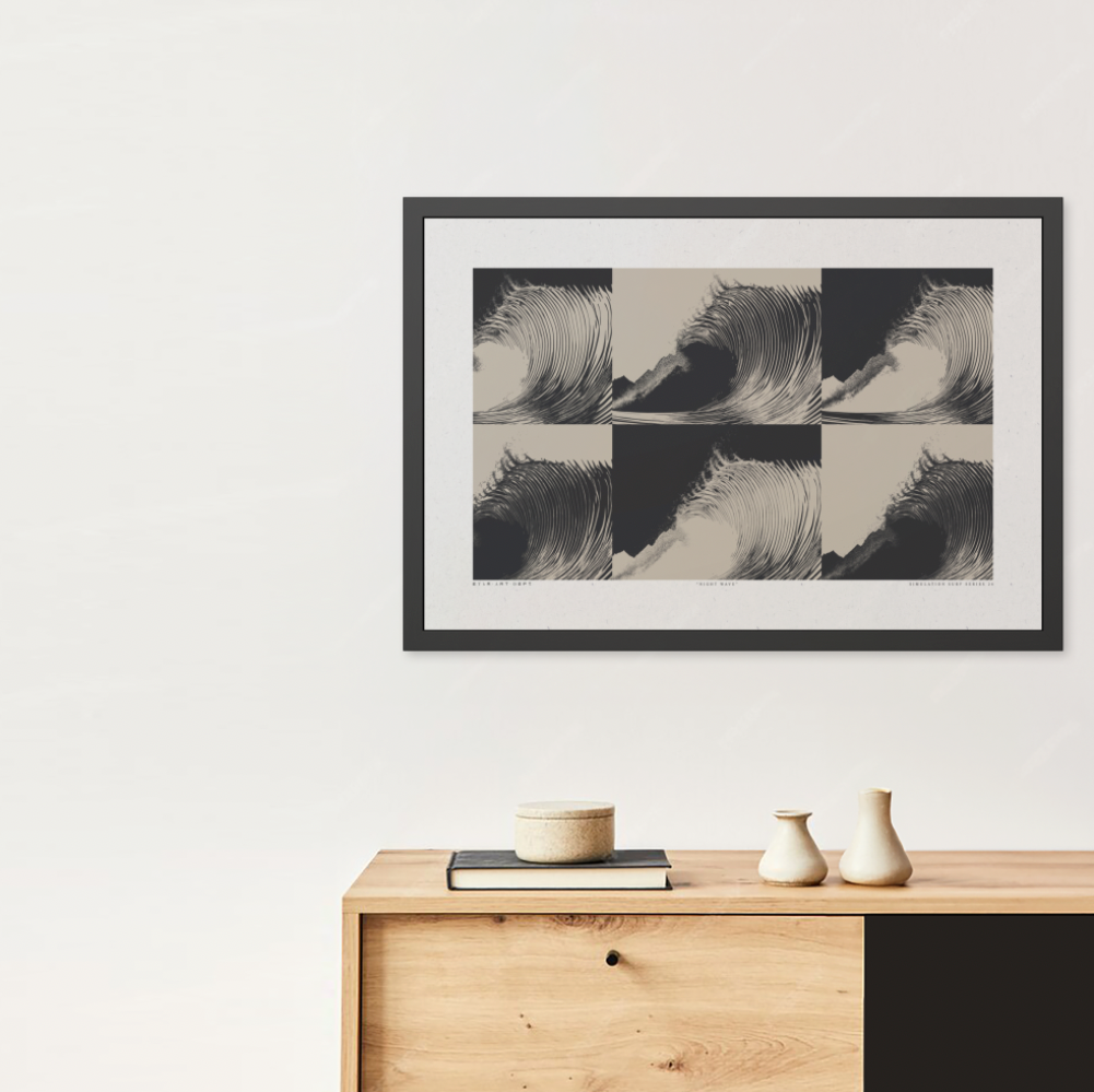 Night Wave 3 - Black & White - Framed Print