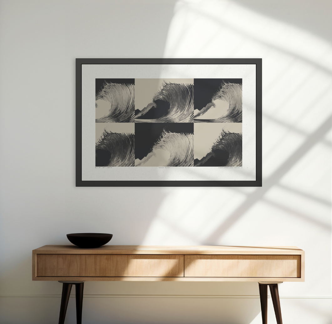 Night Wave 3 - Black & White - Framed Print